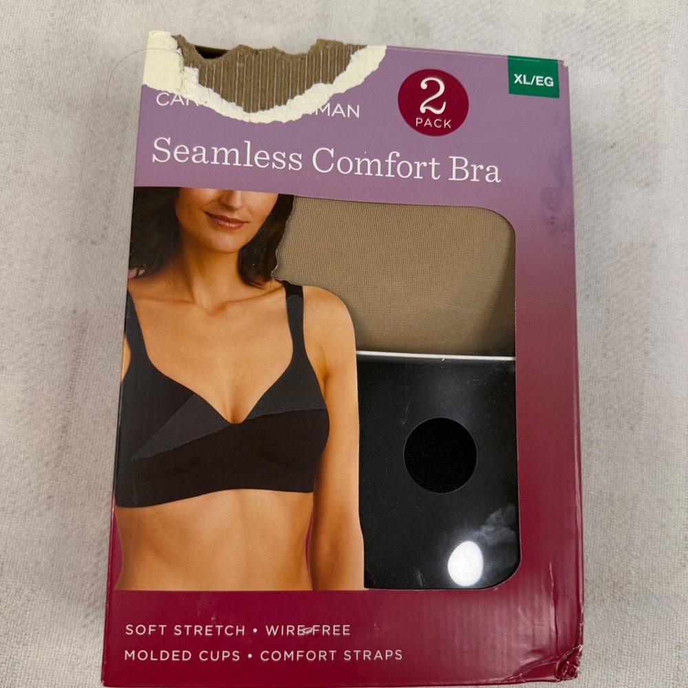 Carole Hochman 2 Pack Seamless Comfort Bra Black Taupe XL 1187728 Wire Free